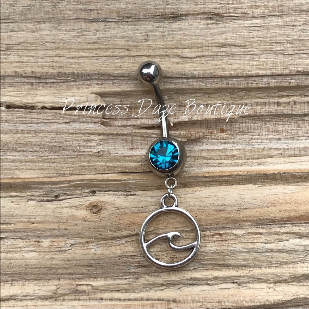 Silver Blue Gem Wave‎ Belly Button Ring
